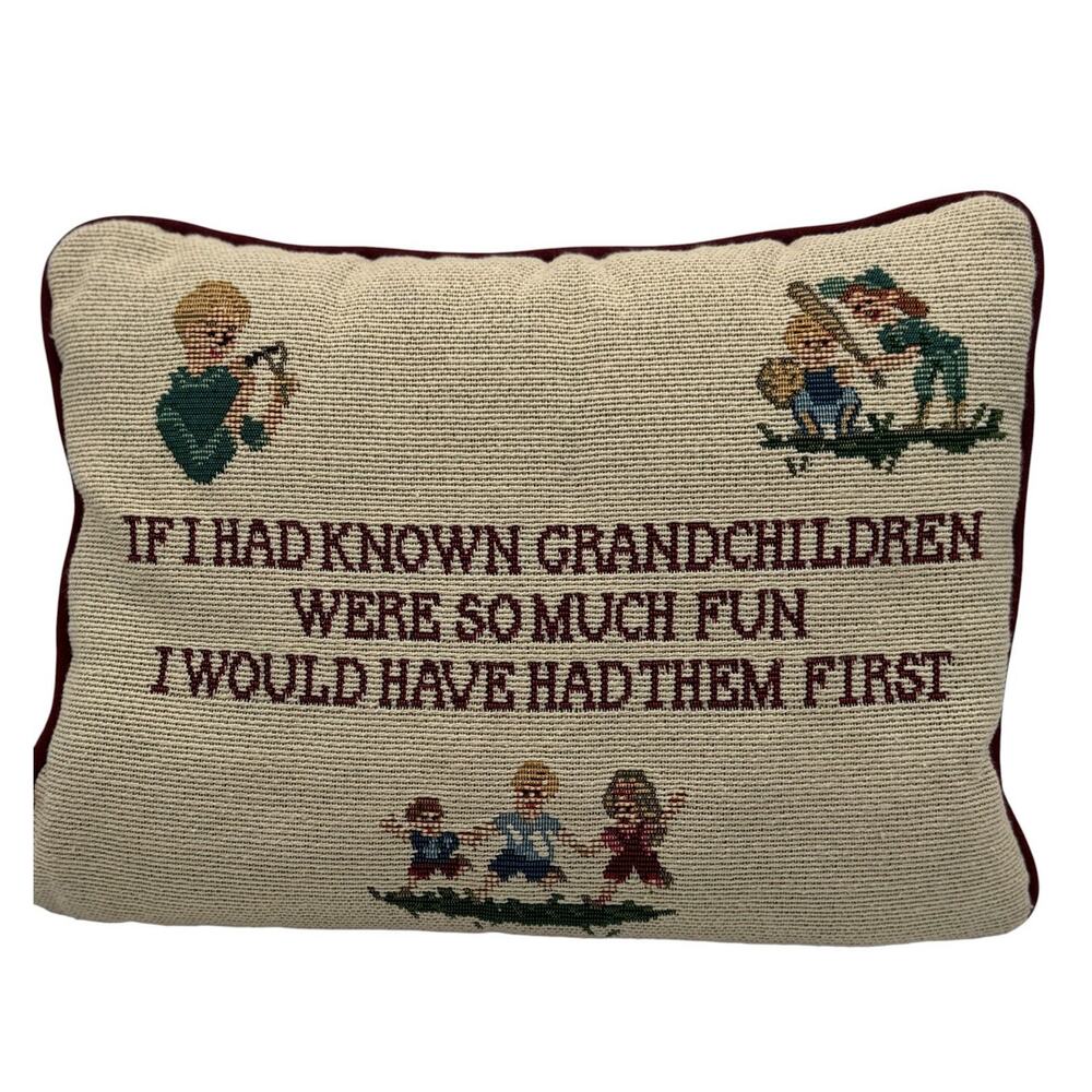 Vtg Arlee Home Tapestry Throw Pillow Grandchildren Grandparenting 12x8" Accent